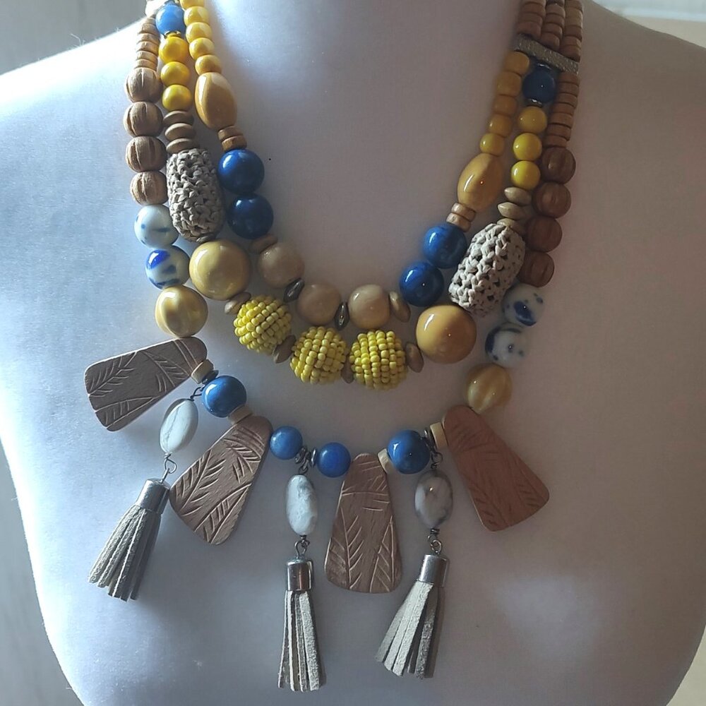 Chico's Yellow Beaded Multi-Strand Necklace -Handcrafted with nickel-free metal.